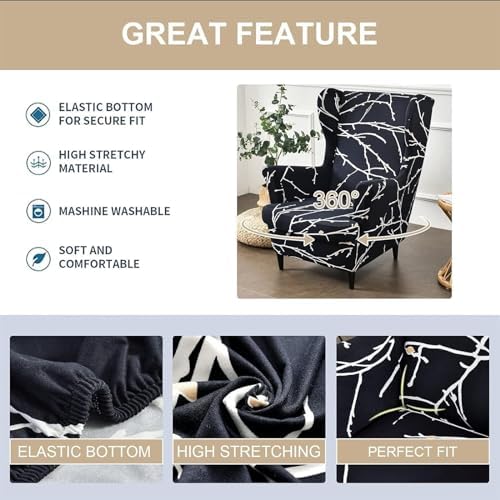 ZEaink 2 Piece Wing Chair Slipcovers Stretch Spandex Covers