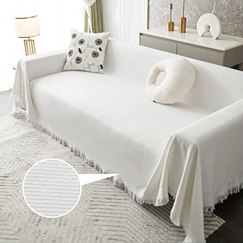 MYSKY HOME Sofa Covers for 2 Cushion Couches XL 71x118 White