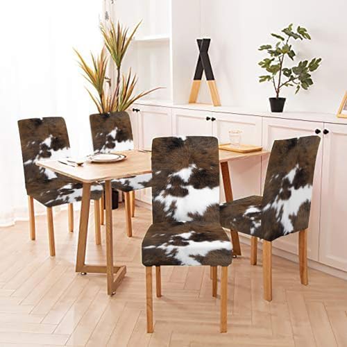 TOMWISH Dining Chair Covers Set of 4 Cowhide Print Spandex