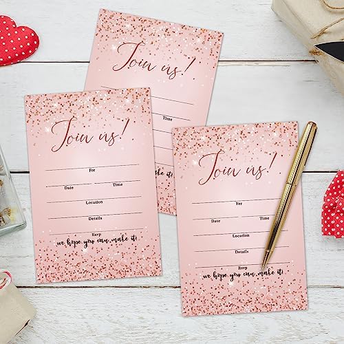 Set of 25 Rose Gold Invitations with Envelopes