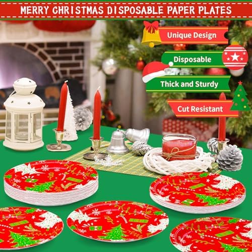 DYLIVeS Christmas Tree Paper Plates 80 Count 9 Inch
