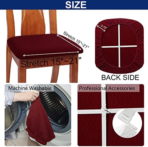 BUYUE Dining Chair Seat Covers Set of 4 Burgundy