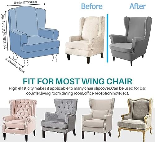 Wingback Chair Covers - 2 Piece Stretch Slipcover Navy Blue