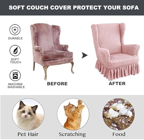 Stretch Seersucker Wingback Chair Slipcover Set with Ottoman Cover