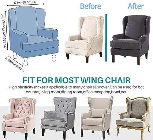 Peacock Blue Jacquard Wingback Chair Covers 2 Piece