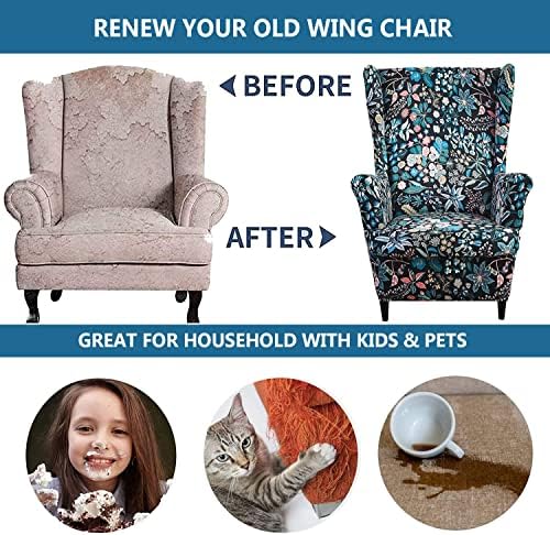 Wing Chair Cover Set with Ottoman Machine Washable