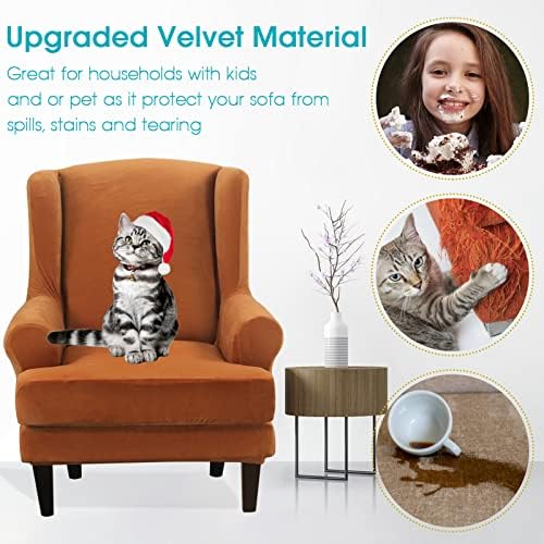 TOPCHANCES 2 Piece Wingback Chair Slipcover with Elastic Bottom