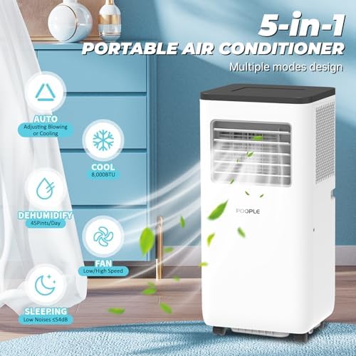 POOPLE 8000 BTU Portable AC Unit with 5 Modes and Remote Control