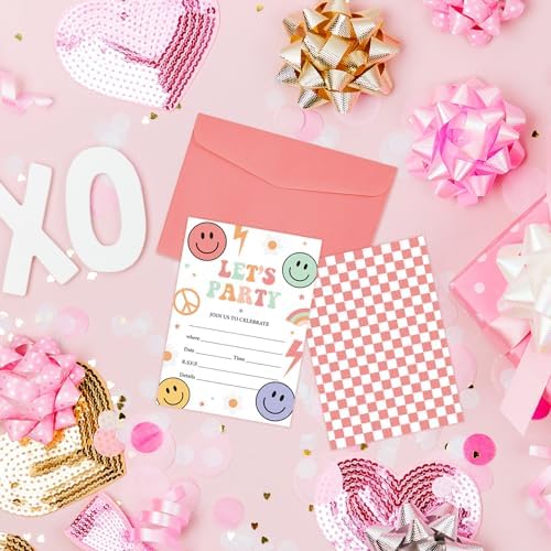25 Piece Retro Smile Face Party Invites with Envelopes