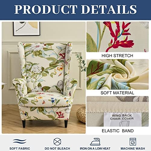HAOYONG Stretch Wing Chair Cover Set with Ottoman
