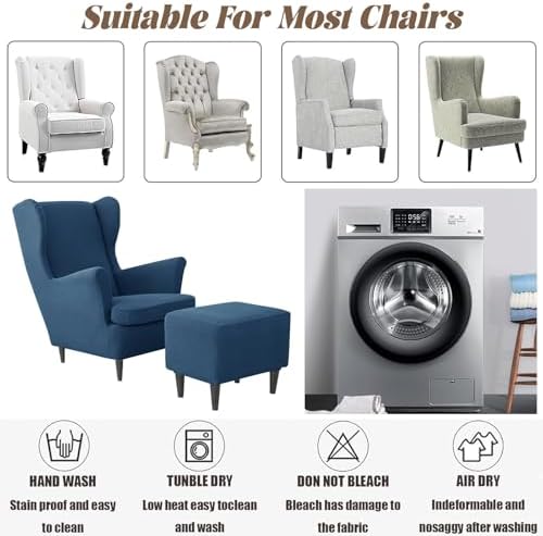 Stretch Wingback Chair Slipcover Set Universal with Elastic Bottom