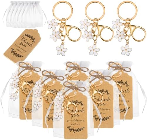 20 Piece White Flower Keychain Party Favor Set