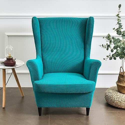 Wingback Chair Slipcover 2 Piece Turquoise Blue
