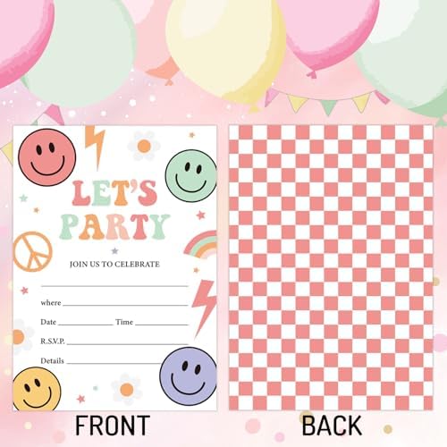 25 Piece Retro Smile Face Party Invites with Envelopes