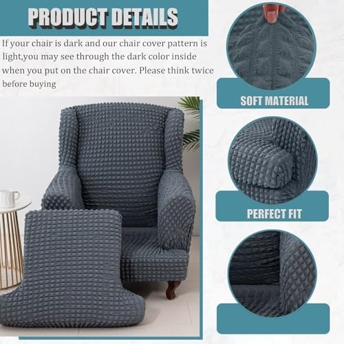 Wingback Chair Cover Slipcovers 2 Piece - Stretch Fit with Spandex