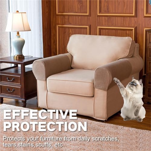 Stretch Armchair Slipcovers Plaid 2-Piece Anti-Slip Armrest Covers for Sofa