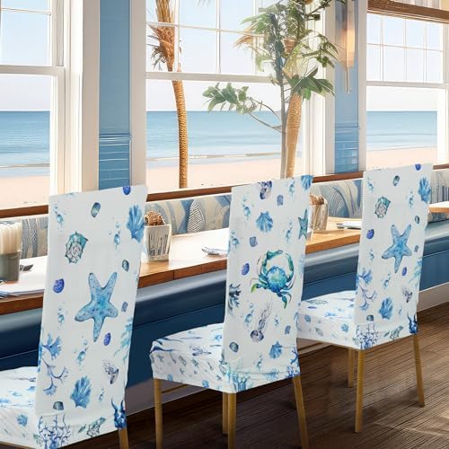 6 Pcs Coastal Chair Covers with Ocean Designs