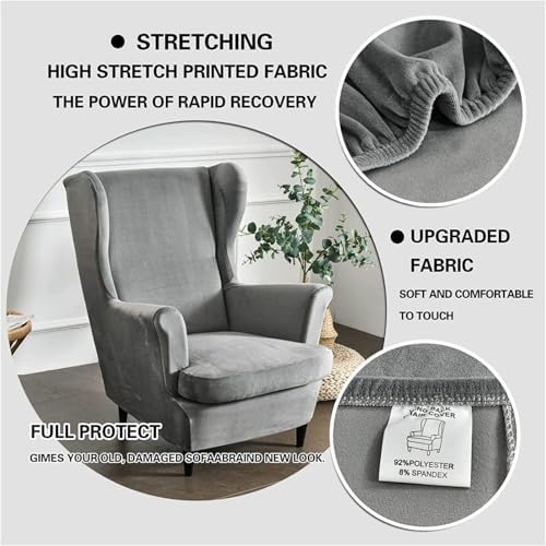 Velvet Wingback Chair Slipcover 2 Piece Set White M