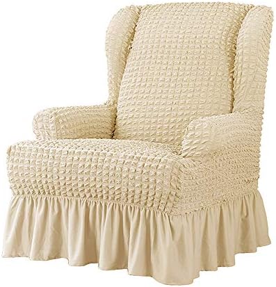 1 Piece Seersucker Stretch Wingback Chair Slipcover with Skirt