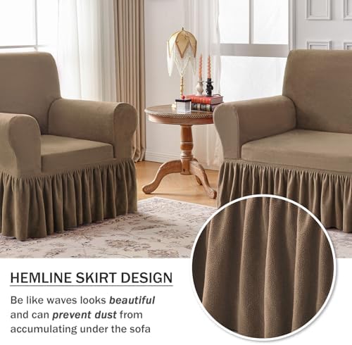NICEEC Thick Plush Sofa Slipcover with Skirt