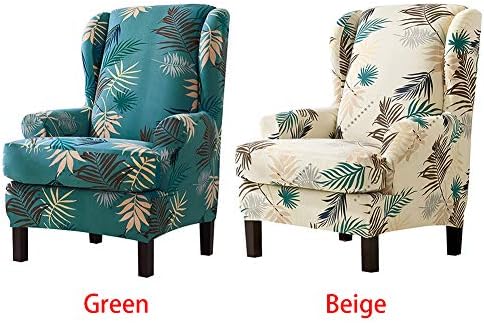 Wingback Chair Slipcovers 2Pcs Set Stretchy Universal Machine Washable Beige