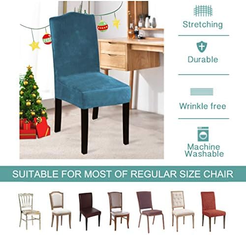 Turquoize Velvet Chair Covers Set of 4 Parson Dining Room Blue Slipcovers