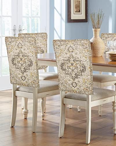 Beige Boho Chair Covers Set of 4 for Dining Room