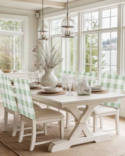 Sage Green Buffalo Check Chair Covers Set of 4
