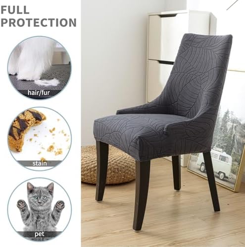 Set of 4 Waterproof Stretch Wingback Chair Slipcovers - Dark Gray