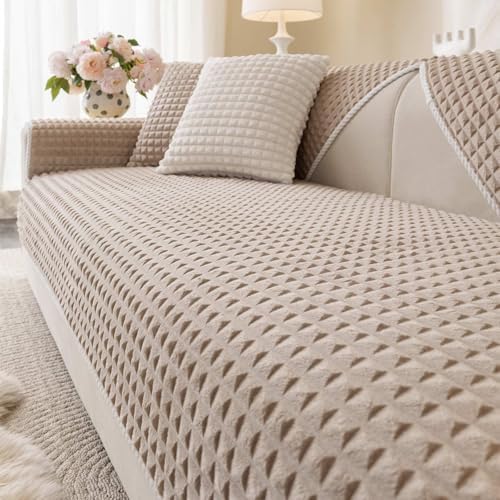 Soft Plush Plaid Couch Cover for 3 Cushion Coffee Table