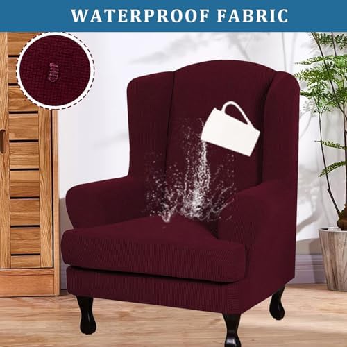Somsiwey 2 Piece Wingback Chair Slipcovers Wine Red