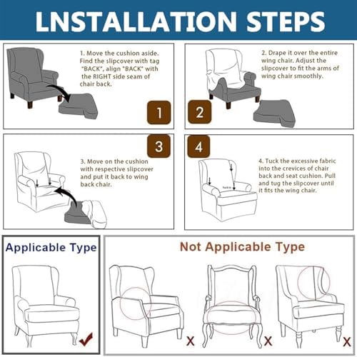 Stretch Wingback Chair Cover Set 2 Piece