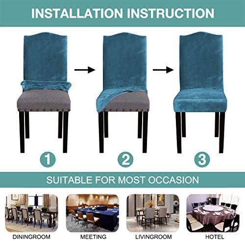 Turquoize Velvet Chair Covers Set of 4 Parson Dining Room Blue Slipcovers