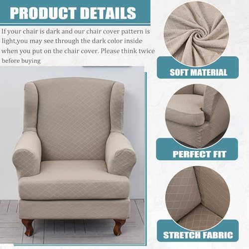 Wingback Chair Covers 2 Piece - Stretch Slipcovers for Armchair Protection