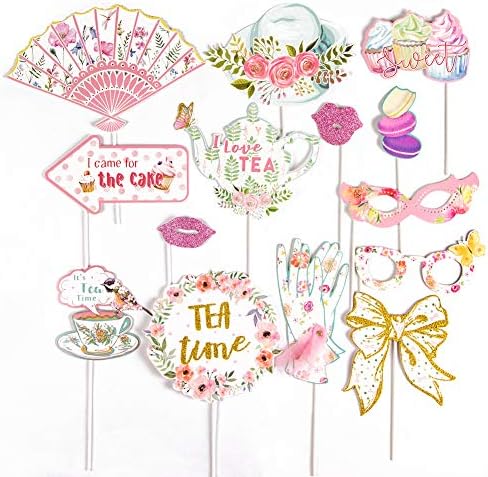 SUNBEAUTY 14 Pcs Tea Party Photo Booth Props Kit