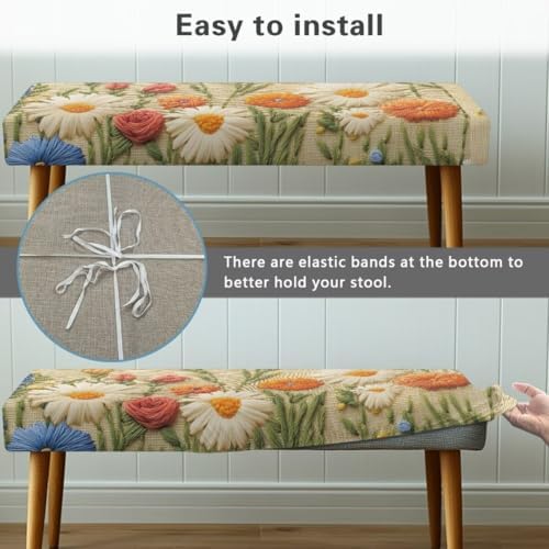 Floral Dining Bench Cover with Elastic Slip Resistant Material