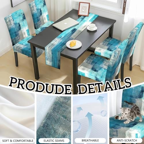 MCALK Turquoise Chair Covers Set of 4 with Table Runner