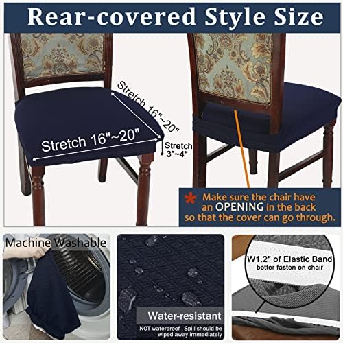 BUYUE Dining Chair Covers Set of 4 Navy Blue Rear Covered