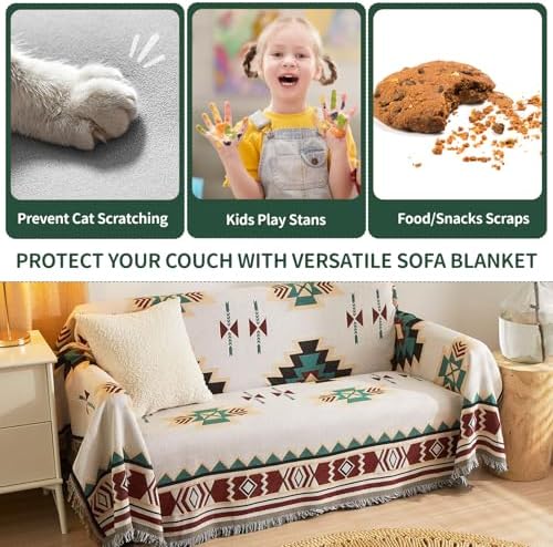 ROOMLIFE Aztec Boho Sofa Cover Blanket with Tassels
