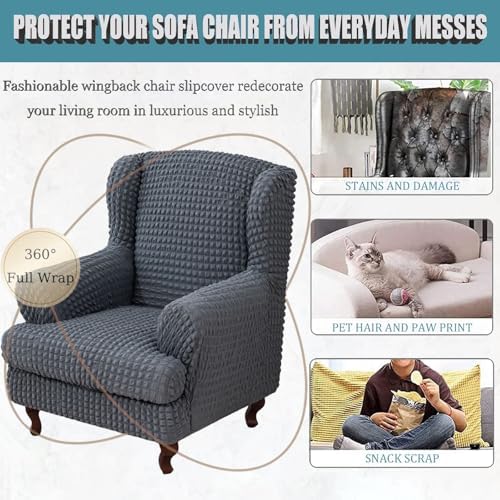 Wingback Chair Cover Slipcovers 2 Piece - Stretch Fit with Spandex