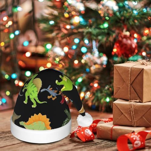 Cartoon Dinosaur Print Christmas Hat with LED Lights