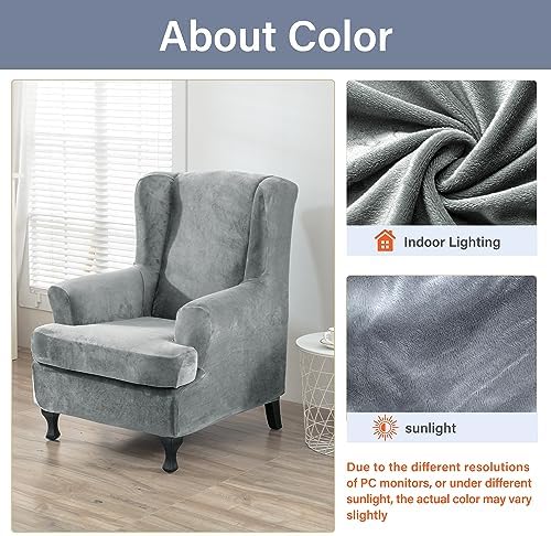 CZL Velvet Plush Wingback Chair Slipcover 2 Piece Set