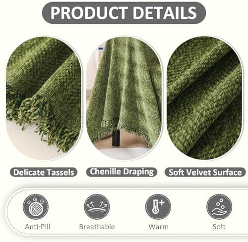 VClife Olive Green Chenille Sofa Slipcover with Tassel