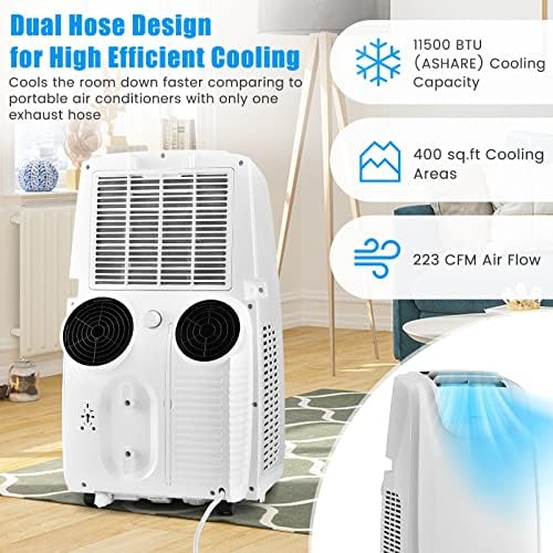 COSTWAY 11500 BTU Portable Air Conditioner with Dual Hose and Remote Control