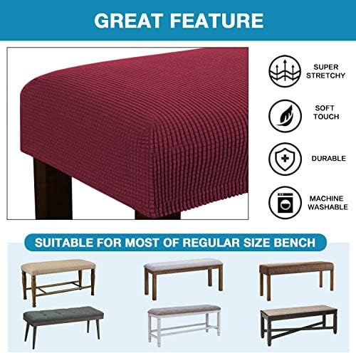 Checked Rectangle Bench Covers for Dining Chairs Soft Stretch Washable Slipcovers
