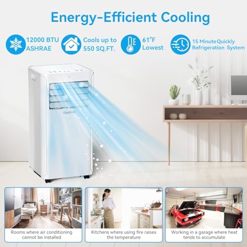 Coolblus Portable Air Conditioner 12000 BTU 550 Sq Ft White Renewed