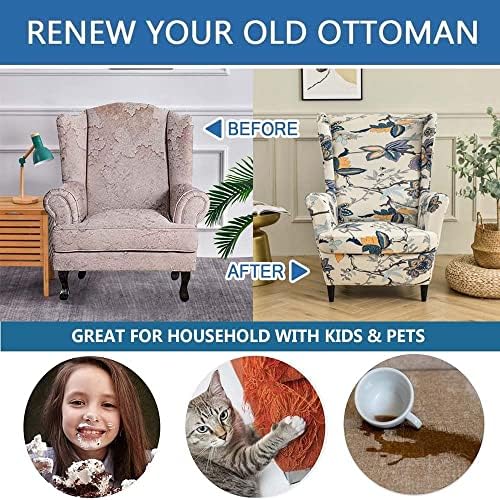 FIBITA Wingback Chair and Ottoman Slipcover Set