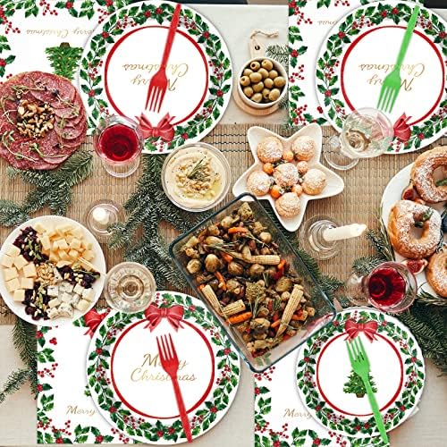 Gisgfim 96 Pcs Christmas Paper Plates Napkins Party Supplies