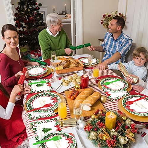Gisgfim 96 Pcs Christmas Paper Plates Napkins Party Supplies