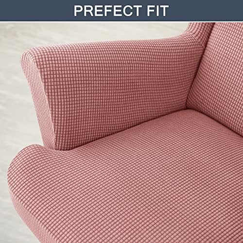 CONRUSER Stretch Wingback Chair Covers Pink 2 Piece